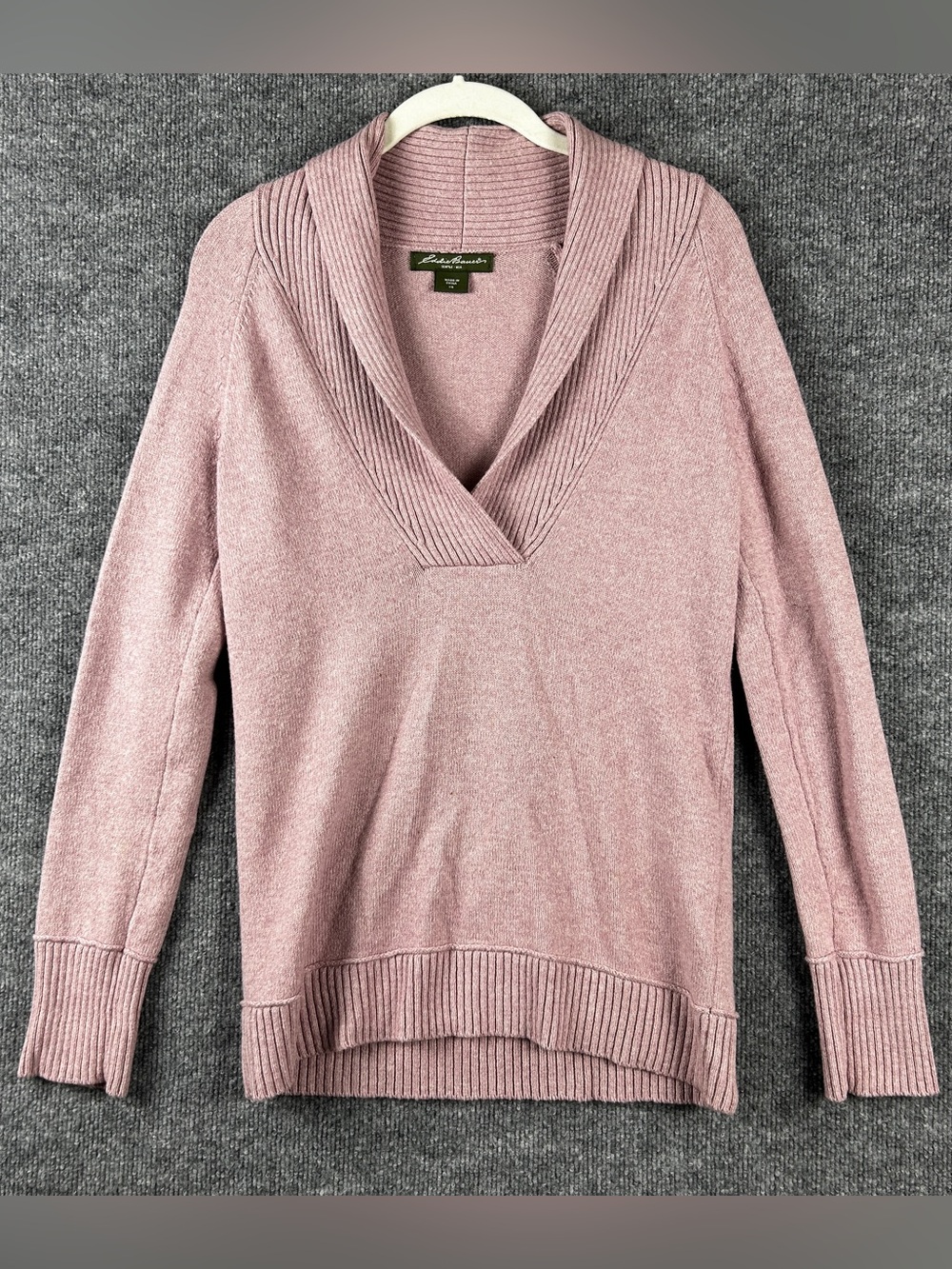Eddie Bauer Dusty Mauve Pink Ribbed Shawl Collar Wool Blend Sweater Size XS